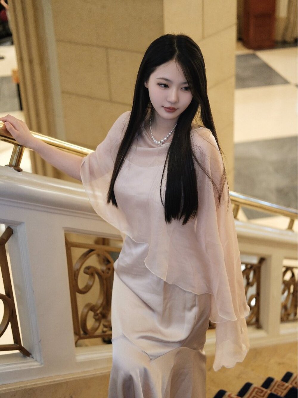 Ethereal sun-protection shawl and mermaid slip dress set for women, summer